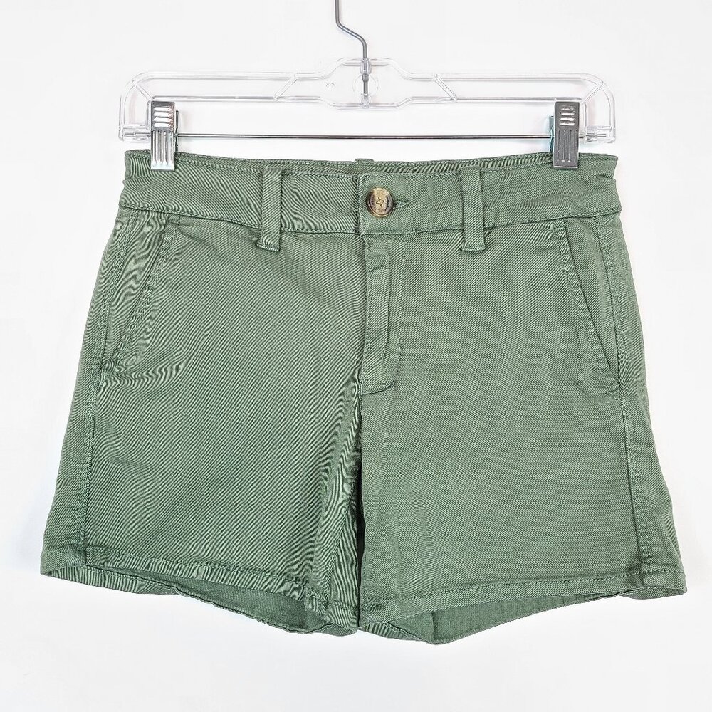American Eagle Midi Stretch Twill Shorts Olive Green Casual Size 2